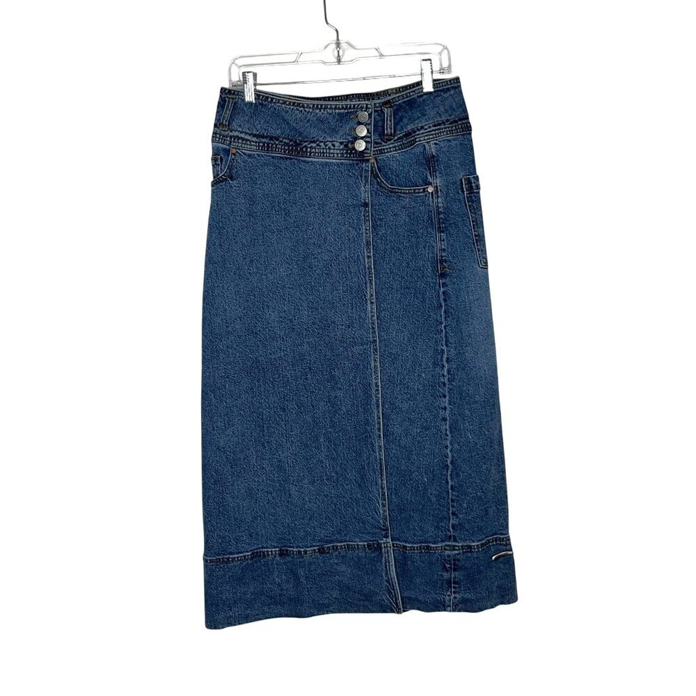 Habitual Womens Denim Midi Skirt With Pockets Blue Size 8